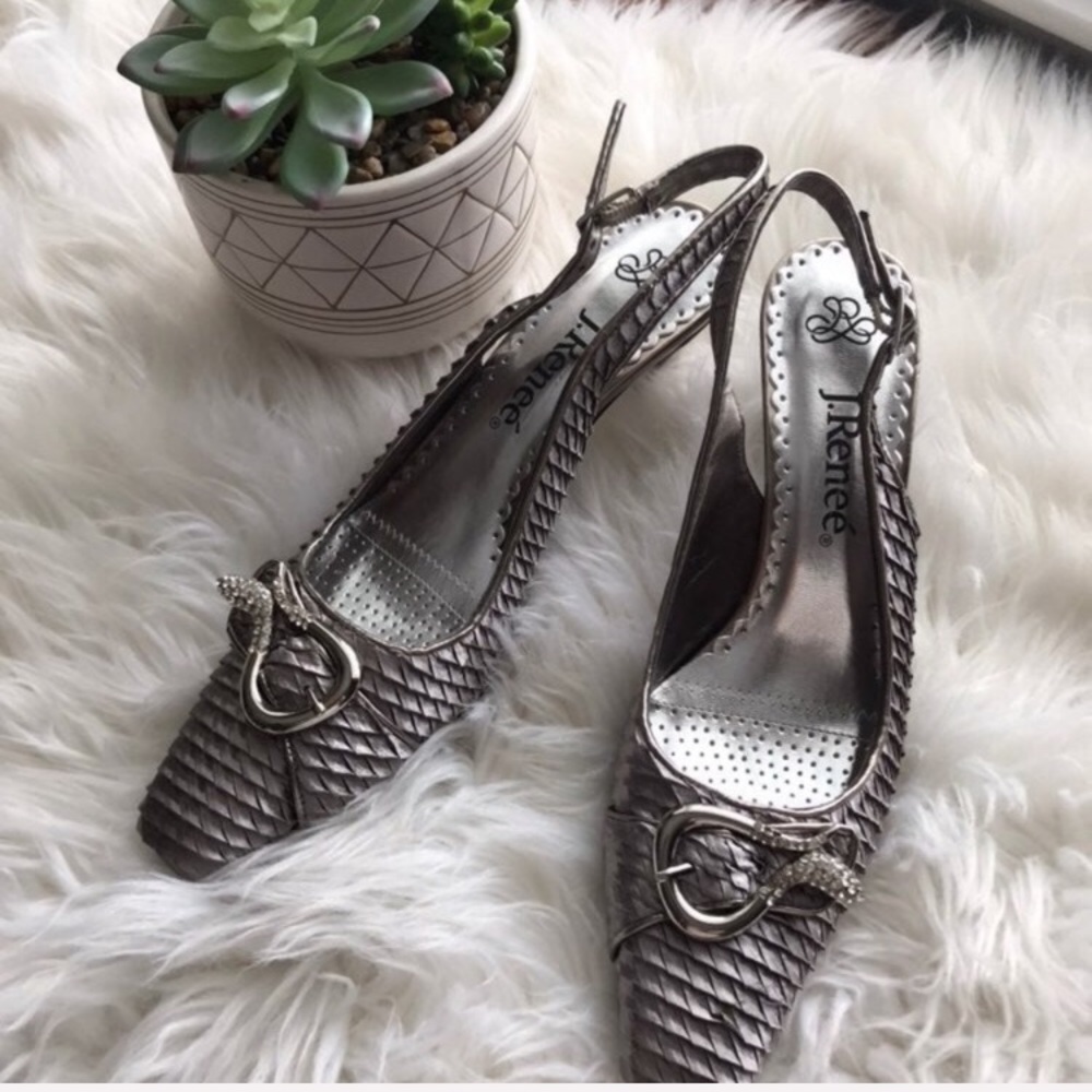 🌺5/25 J. Renee Silver Slingback Heels Rhinestones